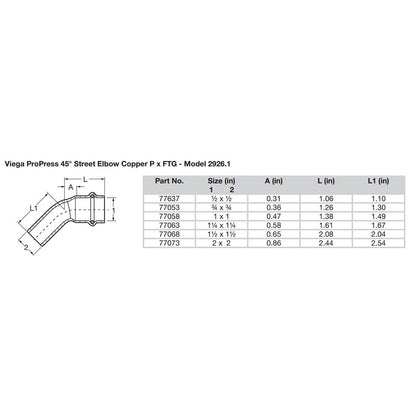 Viega ProPress 1-1/4" - 45 Copper Elbow - Street/Press Connection - Smart Connect Technology [77063]