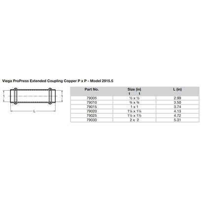 Viega ProPress 1" Extended Coupling w/o Stop - Double Press Connection - Smart Connect Technology [79015]